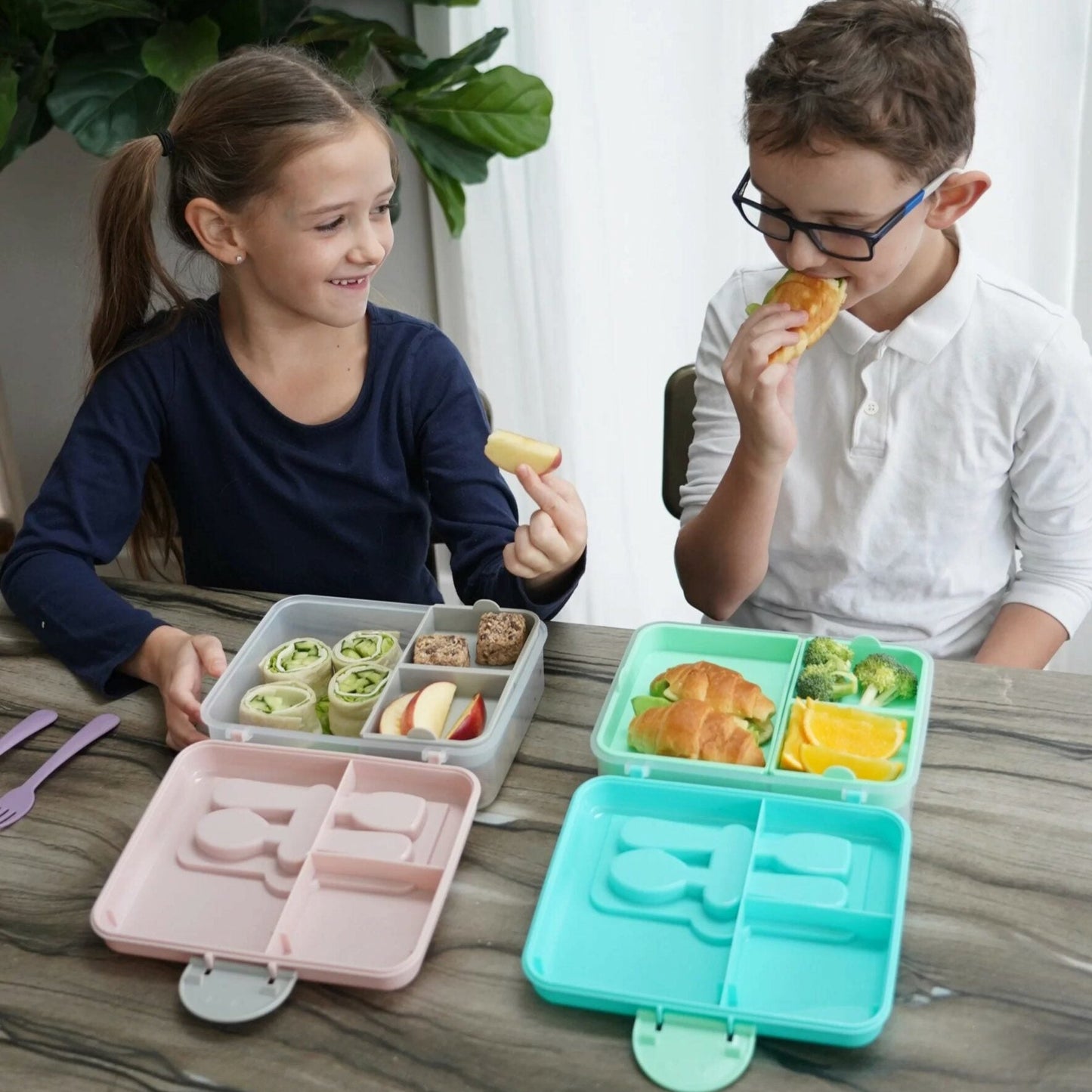 Lonchera bento box con cubiertos - Rosado