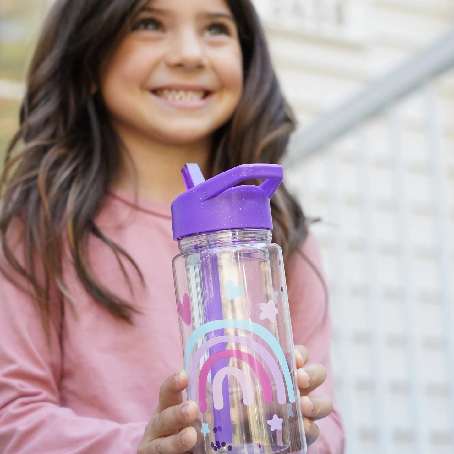 Botella de agua de doble pared con bombilla - Arcoíris