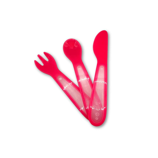Primer Set de Cubiertos de Plástico Rosado