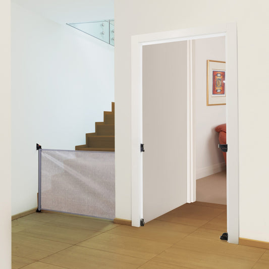 Puerta de seguridad retráctil gris