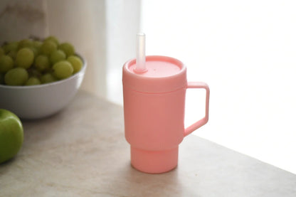 Vaso de plástico con bombilla - Rosado