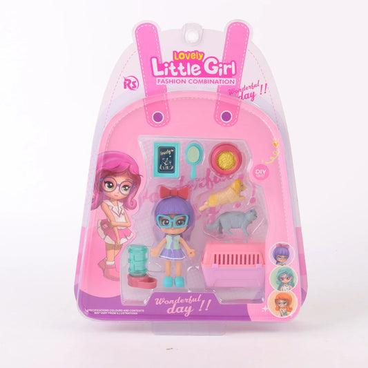 Set de juego muñeca con mascota y accesorios