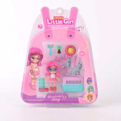 Set de juego muñeca con mascota y accesorios
