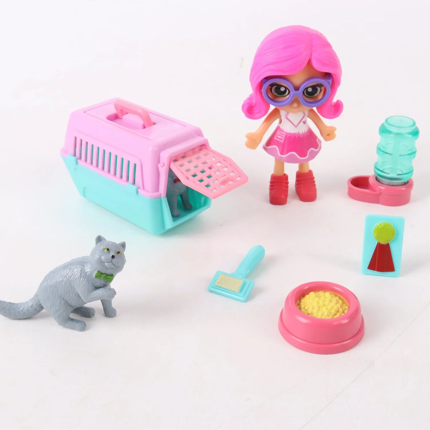 Set de juego muñeca con mascota y accesorios Rosado