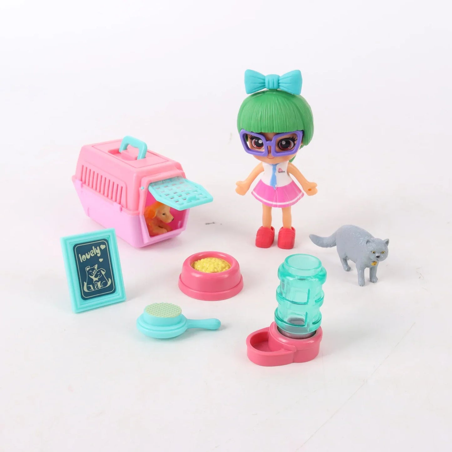 Set de juego muñeca con mascota y accesorios Verde