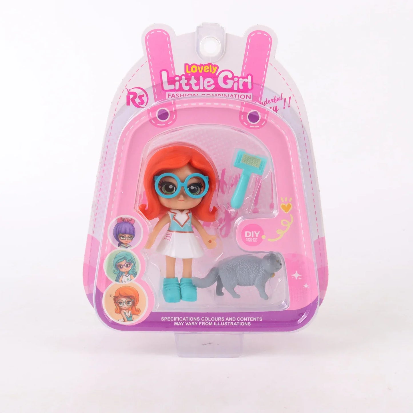 Muñeca miniatura con mascota coleccionable Naranjo